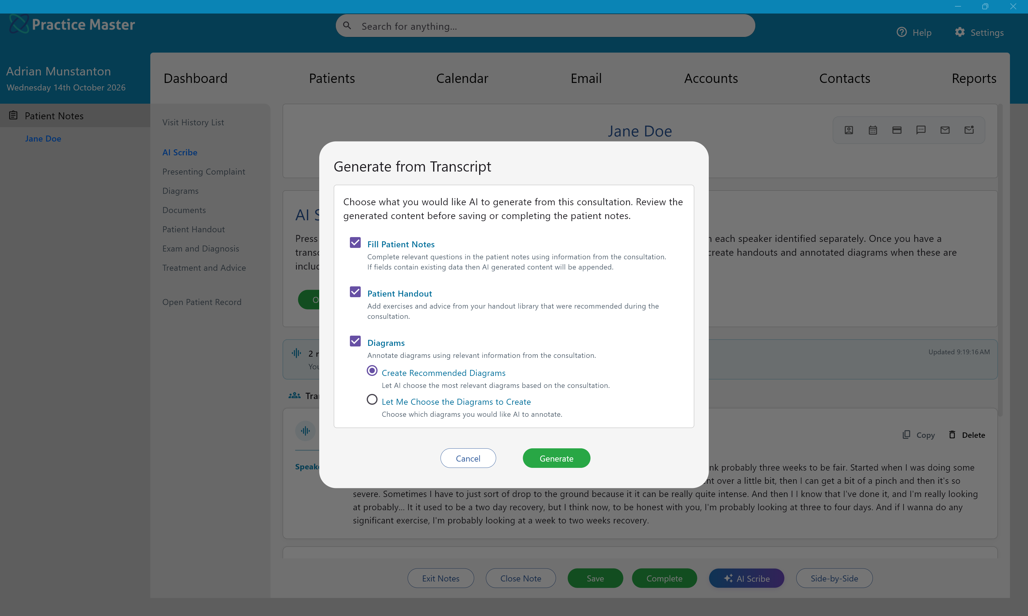 Practice Master Pro AI Patient Notes Generation