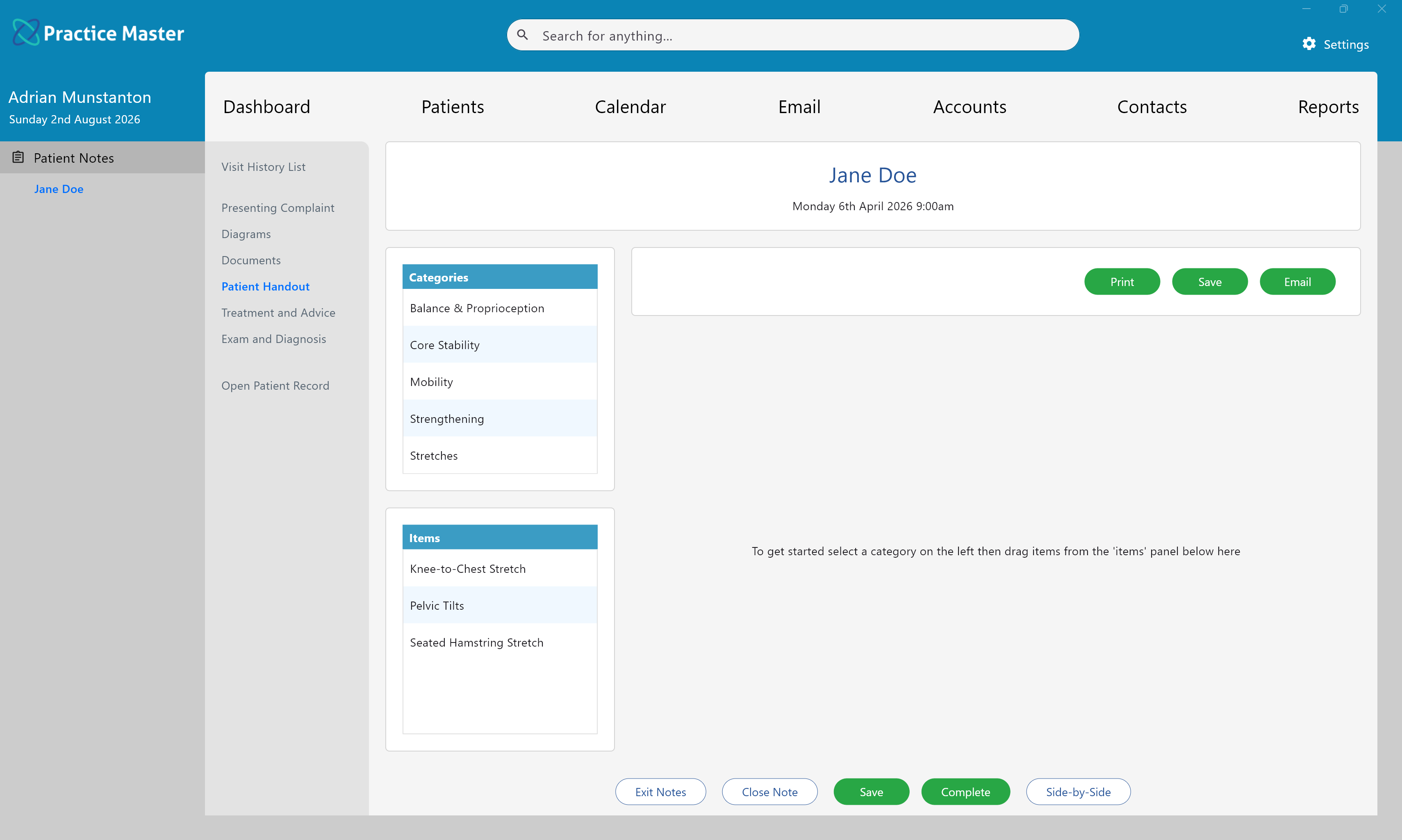 Practice Master Pro patient info sheets and documents software