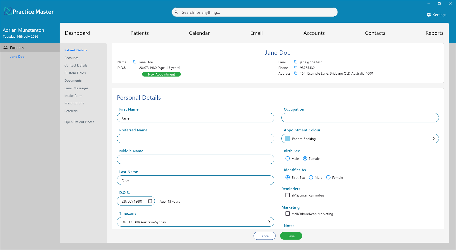 Practice Master Pro patient record details on desktop and mobile