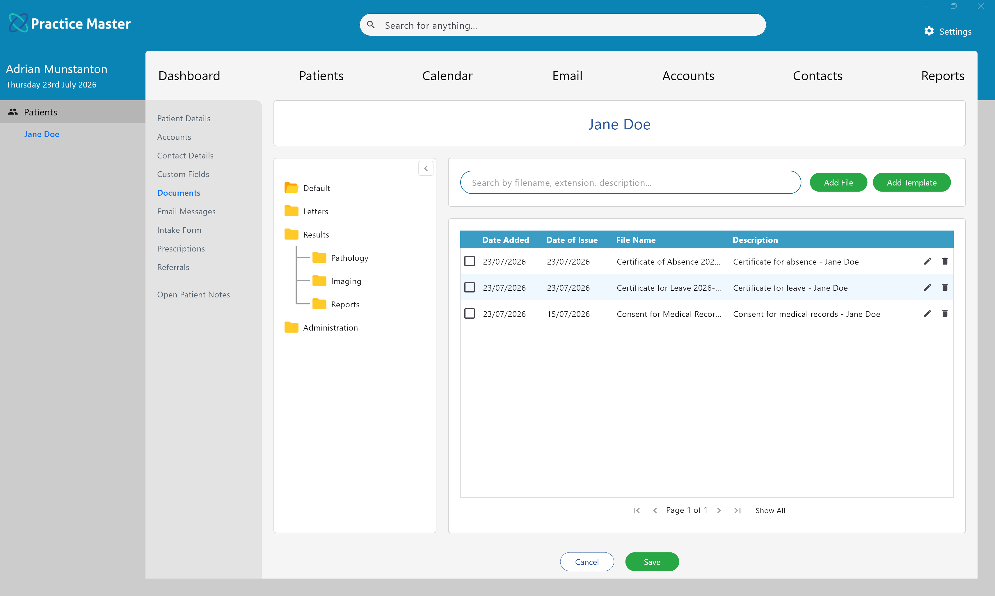 Patient documents stored in Practice Master Pro on desktop and mobile