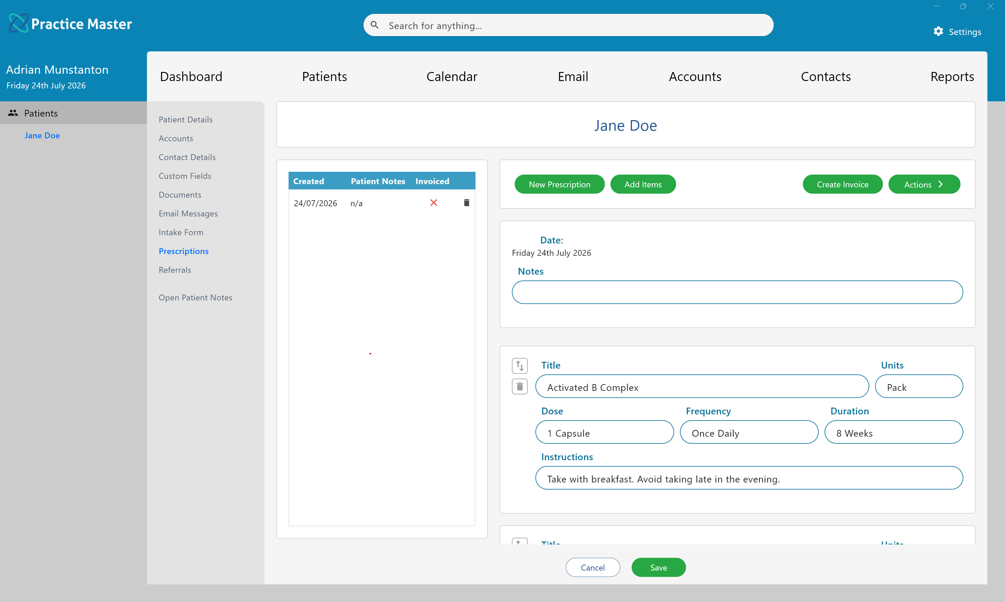 Practice Master Pro patient prescriptions and dispensing software