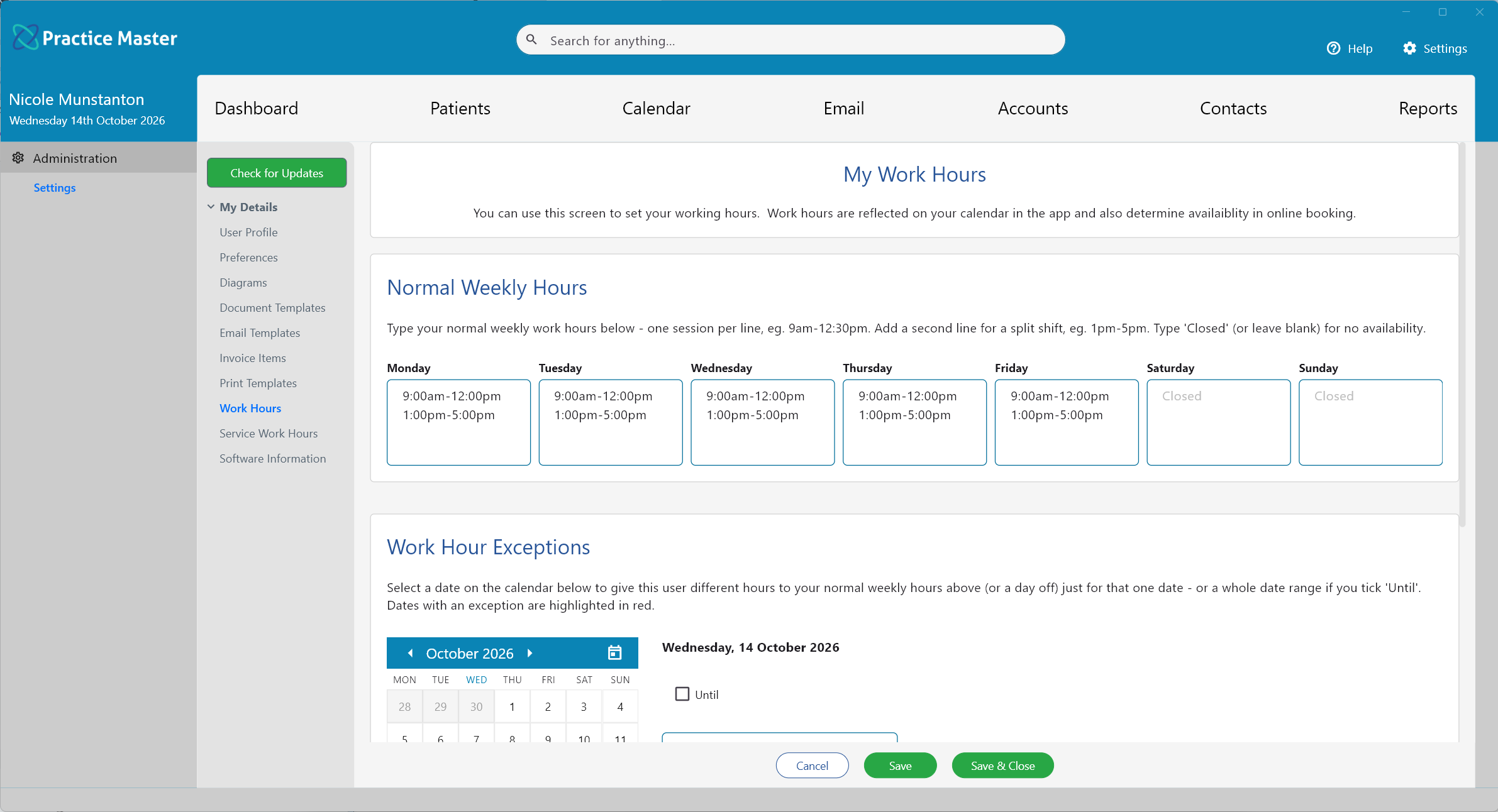 With permission, the User Settings area lets users manage their own details and settings
